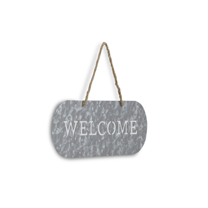 HomeRoots 5" X 11" Gray Handcrafted Welcome Galvanized Metal Wall Decor