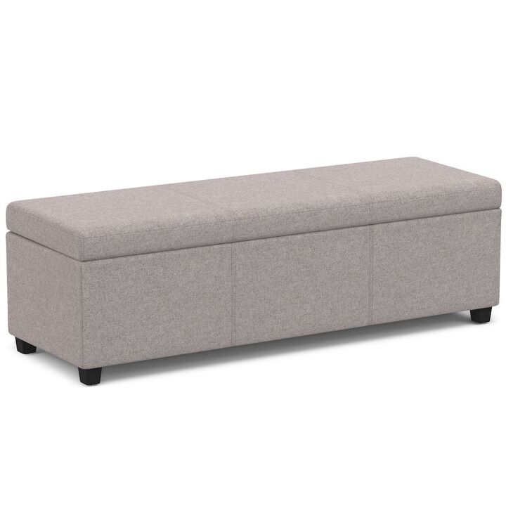 Simpli Home Avalon Extra Large Storage Ottoman Bench In Cloud Grey Polyester Linen Fabric