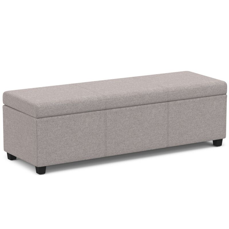 Simpli Home Avalon Extra Large Storage Ottoman Bench In Cloud Grey Polyester Linen Fabric