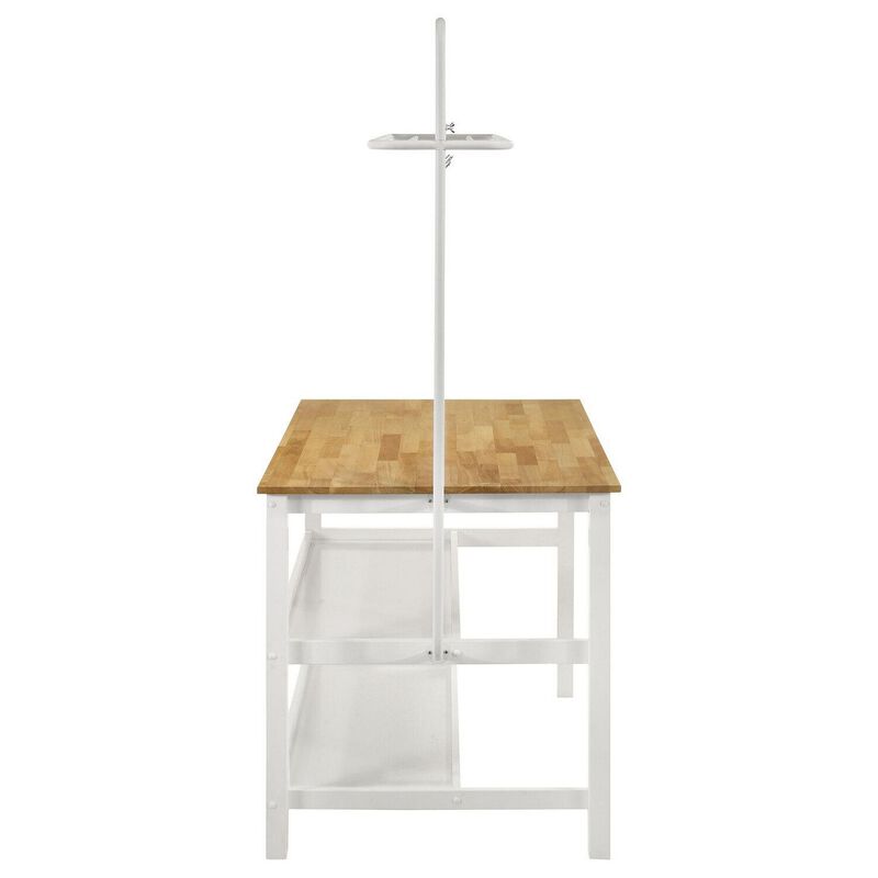 Hoa 77 Inch Counter Height Kitchen Table, Racks, Hook Stand, White Wood - Benzara