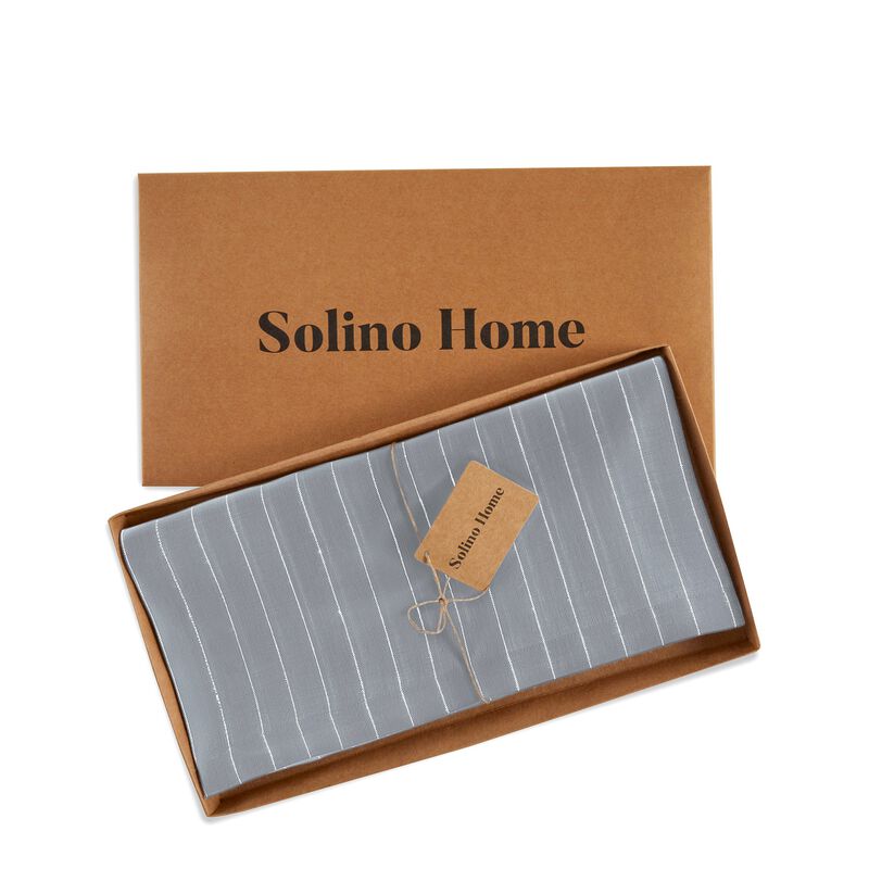Solino Home Pinstripe 100% Linen Table Throw &ndash; Handcrafted, Machine Washable, Perfect for Holiday and Everyday Dining