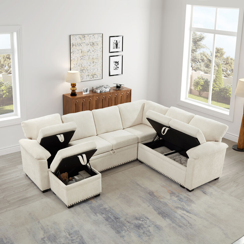 Largwo L‑Shaped Chenille Sectional Sleeper Sofa image number 4