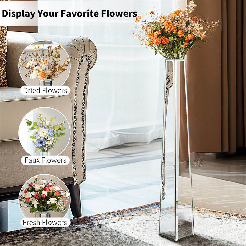 Large Vases Floor Standing Mirrored Luxury Tall Thin Vase Silver Glass Art Decor image number 6