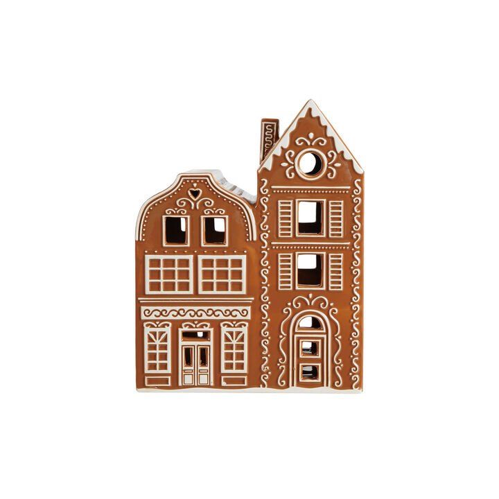 Handcrafted Dolomite Clay Gingerbread House in White and Brown Glaze