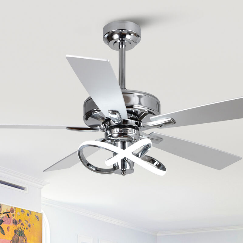 52-Inch Modern Chrome Integrated LED Ceiling Fan with Light and Remote Control