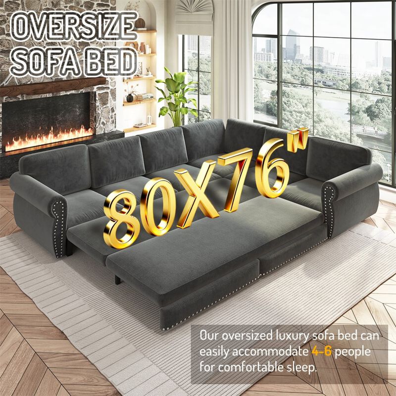 Possku Chenille L‑Shaped Sectional Sleeper Sofa image number 8