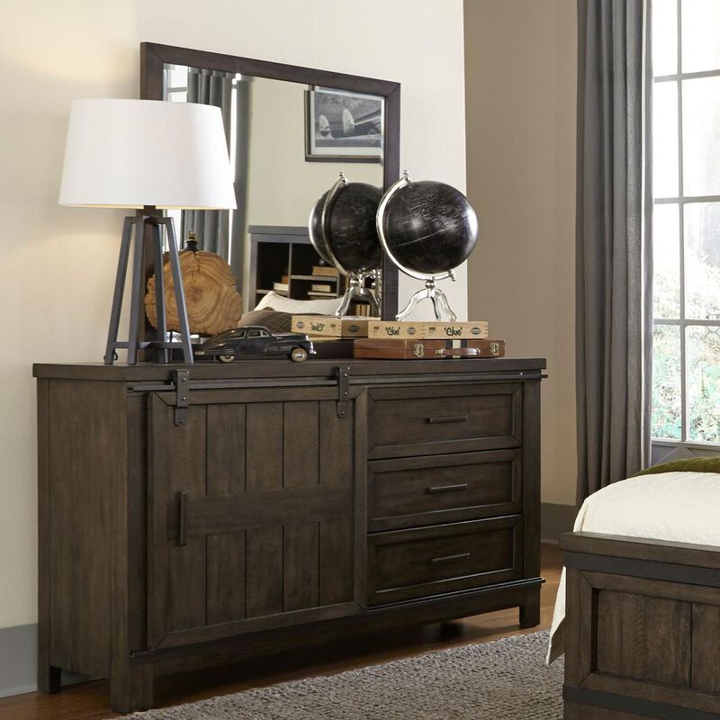 Liberty Furniture Thornwood Hills Barn Door Dresser in Rock Beaten Brown w/ Saw Cuts image number 3