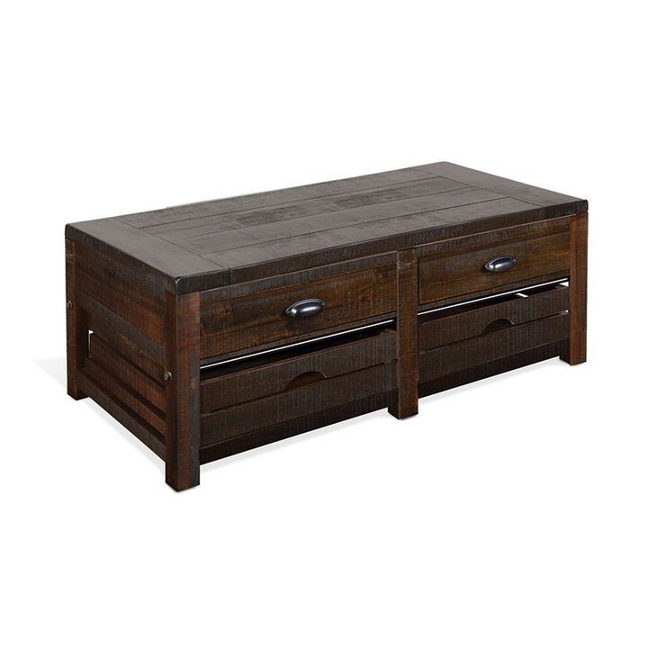 Flint Coffee Table, 2 Drawers, Crates, Dark Brown Mahogany, 50 Inch