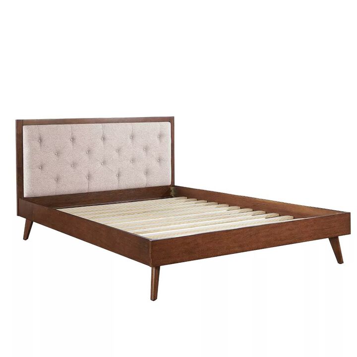 Linon Reid Mid Century Oatmeal Platform Queen Bed