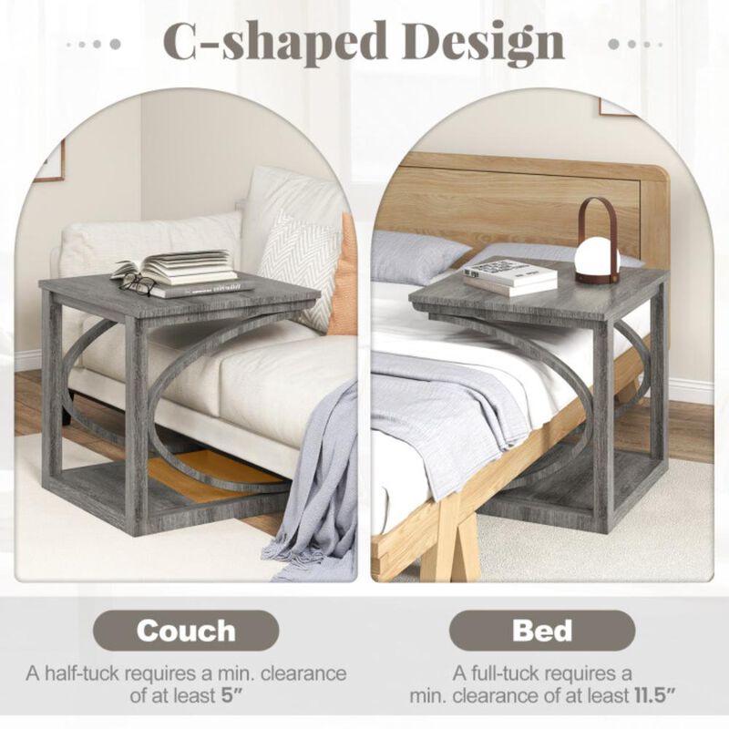 Hivvago C-shaped 24 Inch 2 Tier Square End Table Sofa Side Table