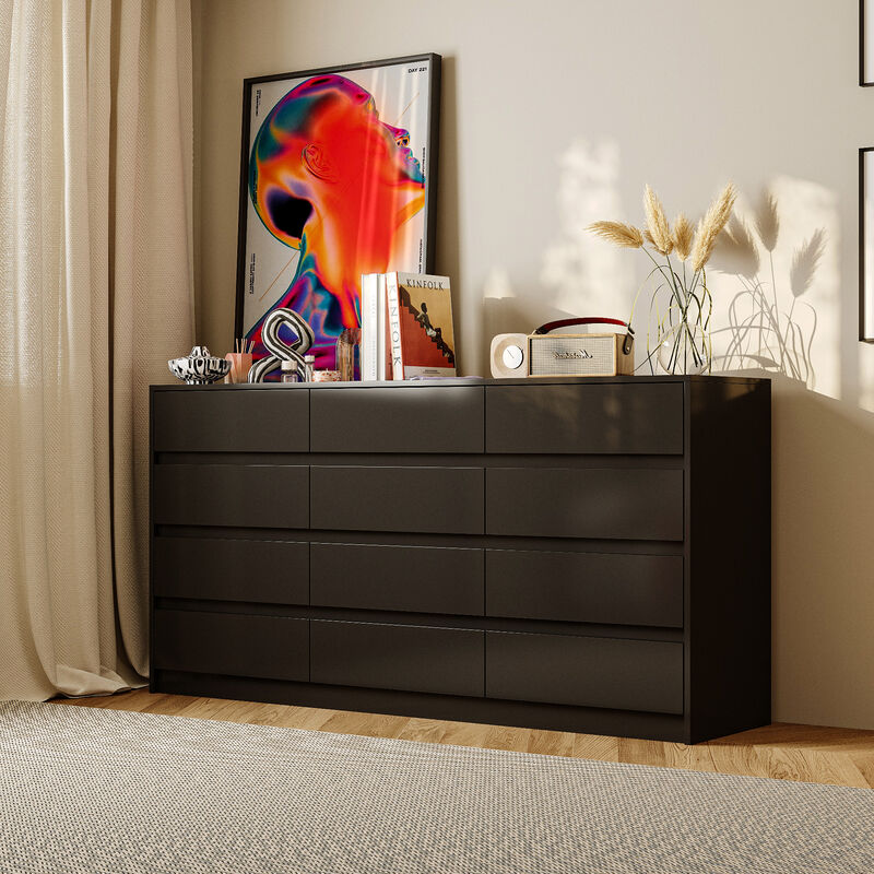 12 Drawer Dresser for Bedroom, 63&ldquo;L Wooden Double Dresser, Modern Chest of Drawers Storage Organizer Dresser for Entryway Hallway