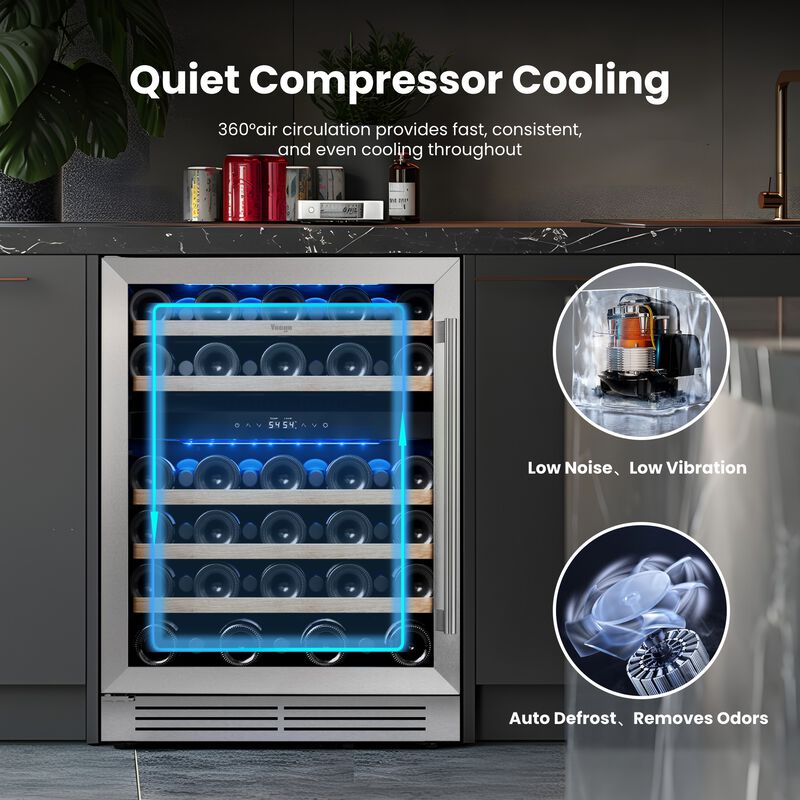 24 Inch Built-in Wine Fridge, Dual-Zone Refrigerator, Holds 52 Bottles, 40-65&deg;F, Glass Door, Perfect for Home, Bar or Office image number 4