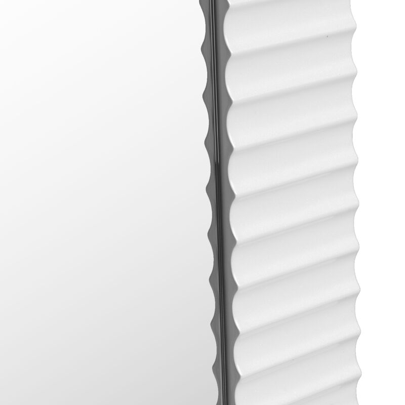 Cid Gino Accent Mirror, 79 Inch White Wood Frame, Modern Wavy Pattern - Benzara