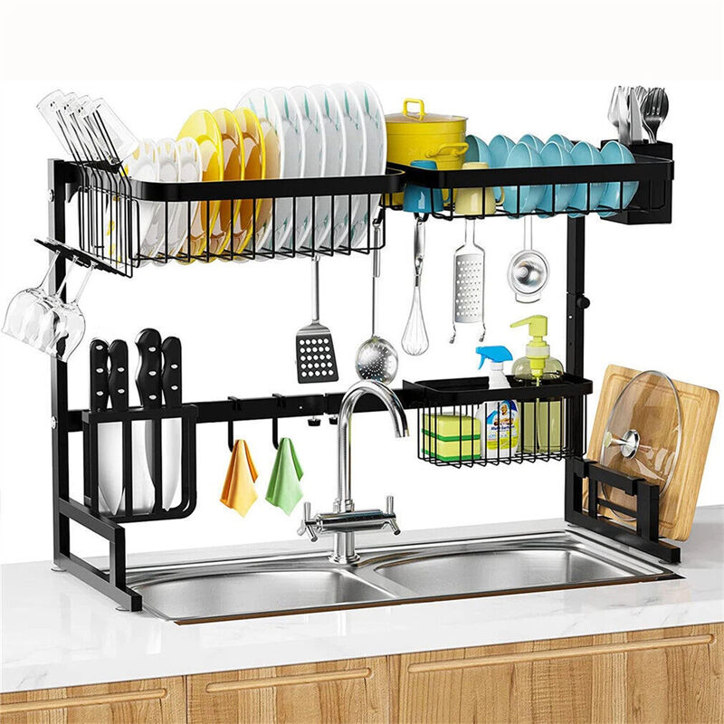 2-Tiers Adjustable Large Capacity Dish Drying Rack Over-The-Sink Space-Saving image number 3