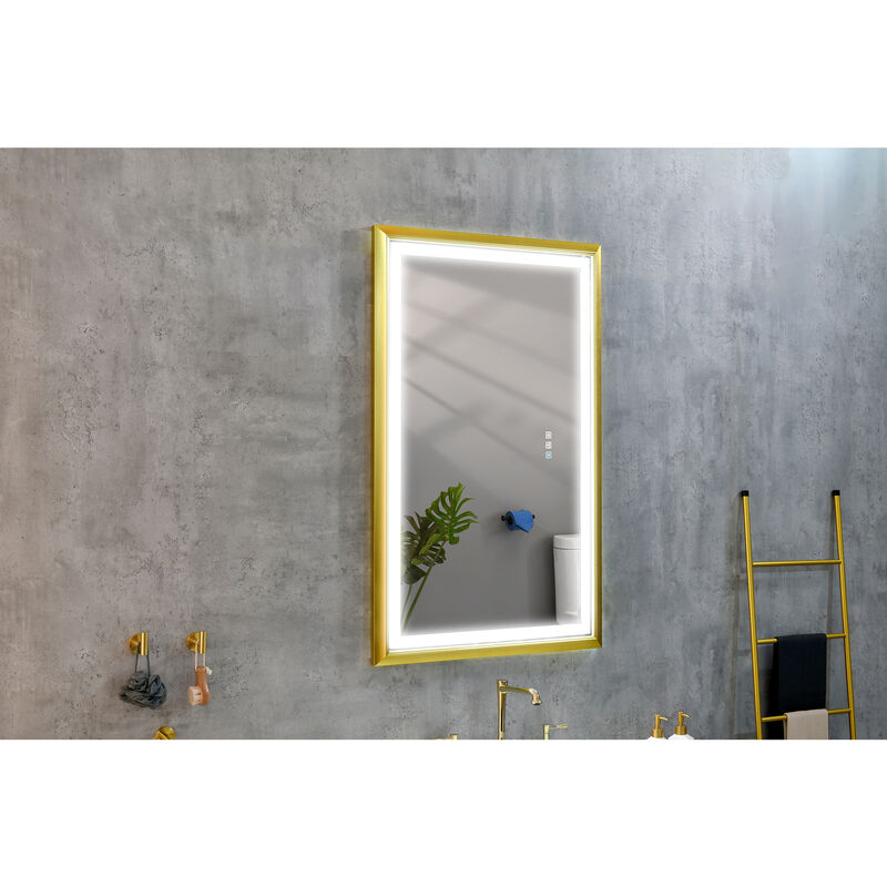 LED Frontlit Bathroom Mirror with Metal Frame Wall-Mounted Vanity Mirror with Smart Touch Button for Modern Lighting