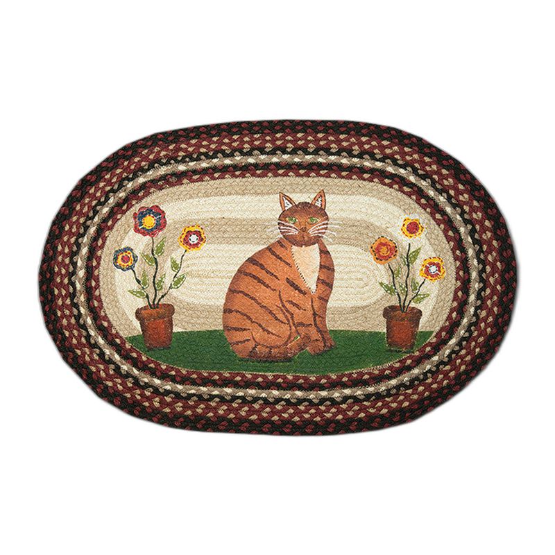 Earth Rugs Op-344 Folk Art Cat Oval Patch 20 X 30 image number 0