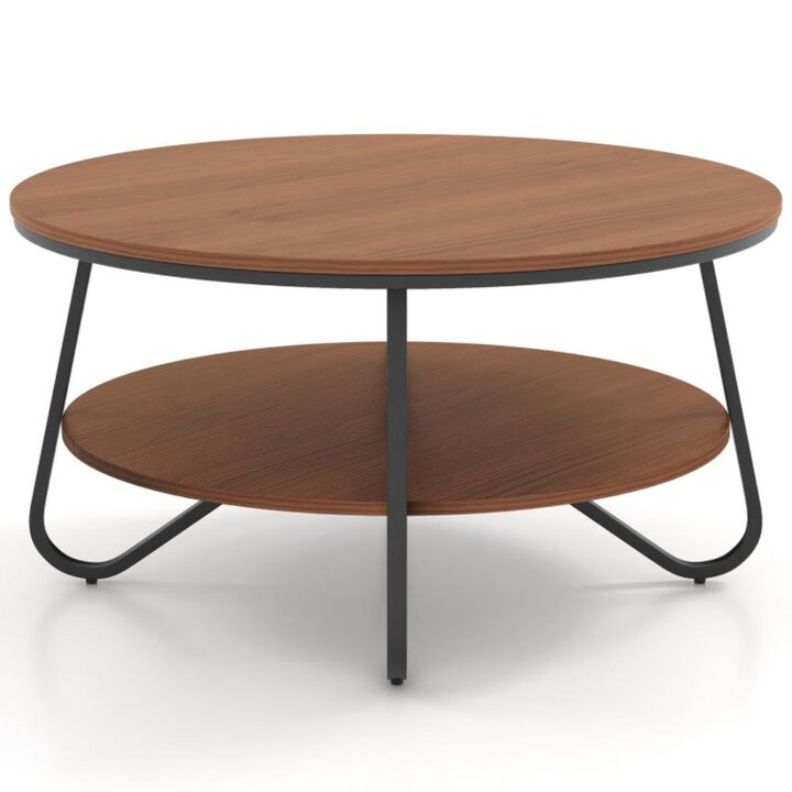 Hivvago Round Coffee Table with Wood Grain Finish and Heavy-duty Metal Frame