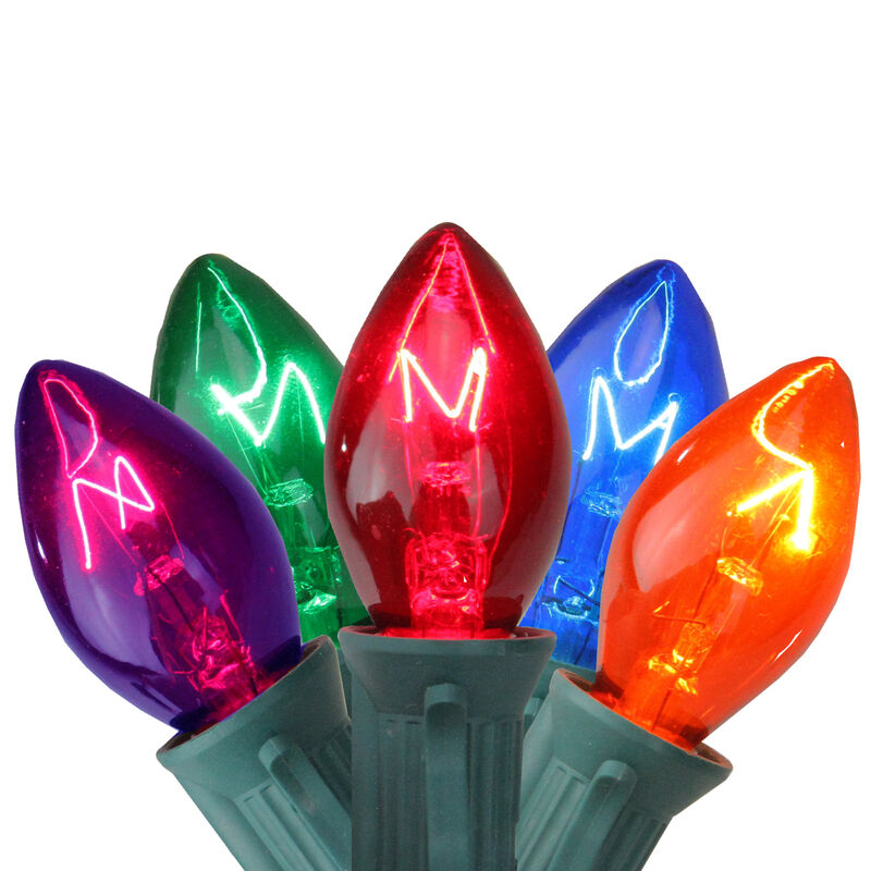 Set of 25 Transparent Multi-Color C7 Twinkle Christmas Lights - 24 ft. Green Wire image number 0
