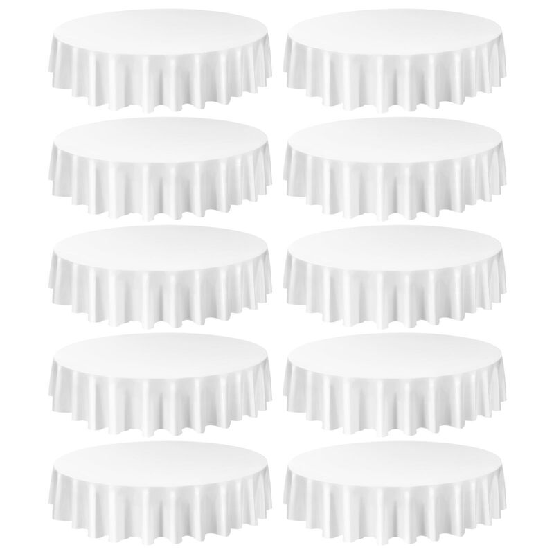 Set of 10 Polyester Tablecloths, Stain Resistant Washable Covers for Banquet Wedding Events-White image number 0