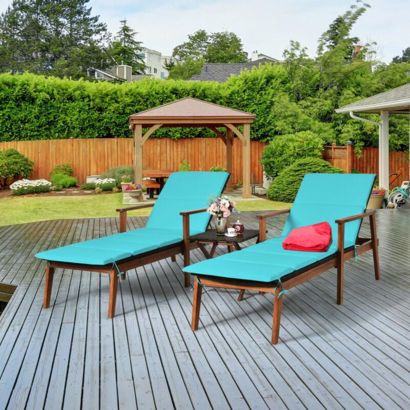 Hivvago 3 Pieces Portable Patio Cushioned Rattan Lounge Chair Set with Folding Table