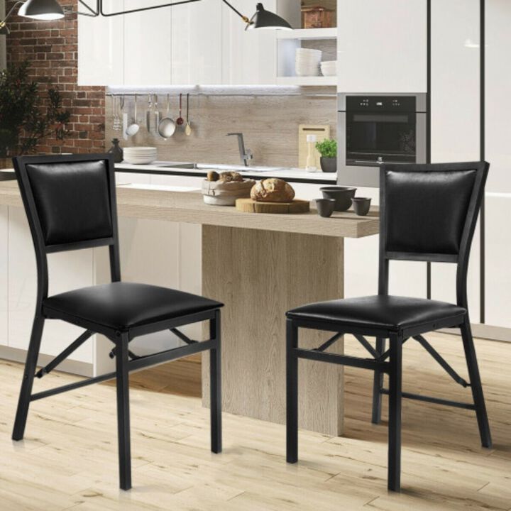 Set of 2 Metal Folding Dining Chair with Padded Seats for Small Room - Black