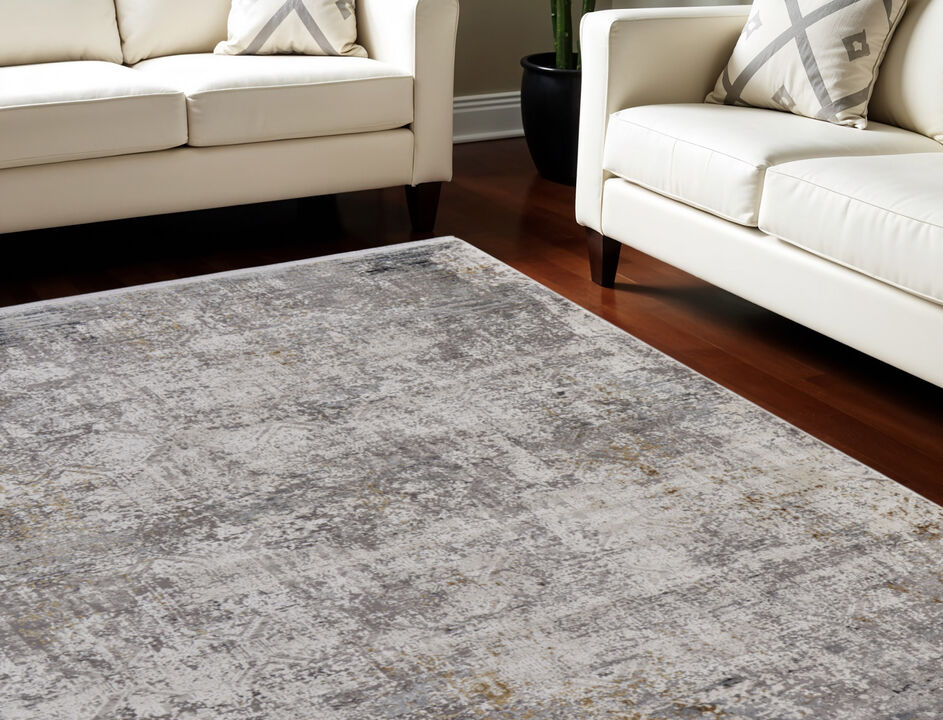 HomeRoots Abstract Power Loom Distressed Area Rug With Fringe