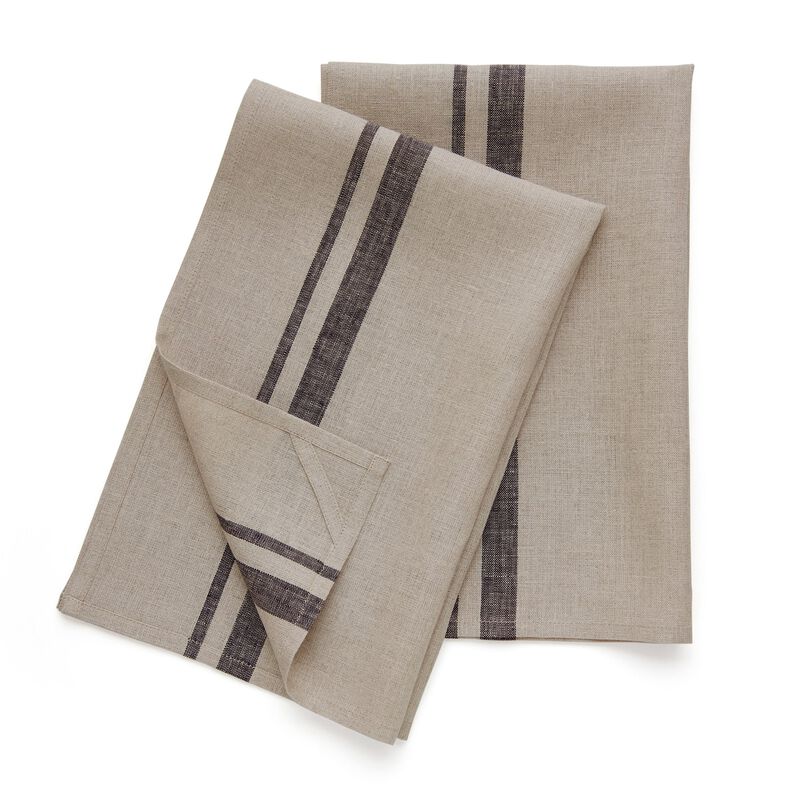 Solino Home 100% Pure Linen Kitchen Towels 17 x 26 Inch Set of 2 - French Stripe