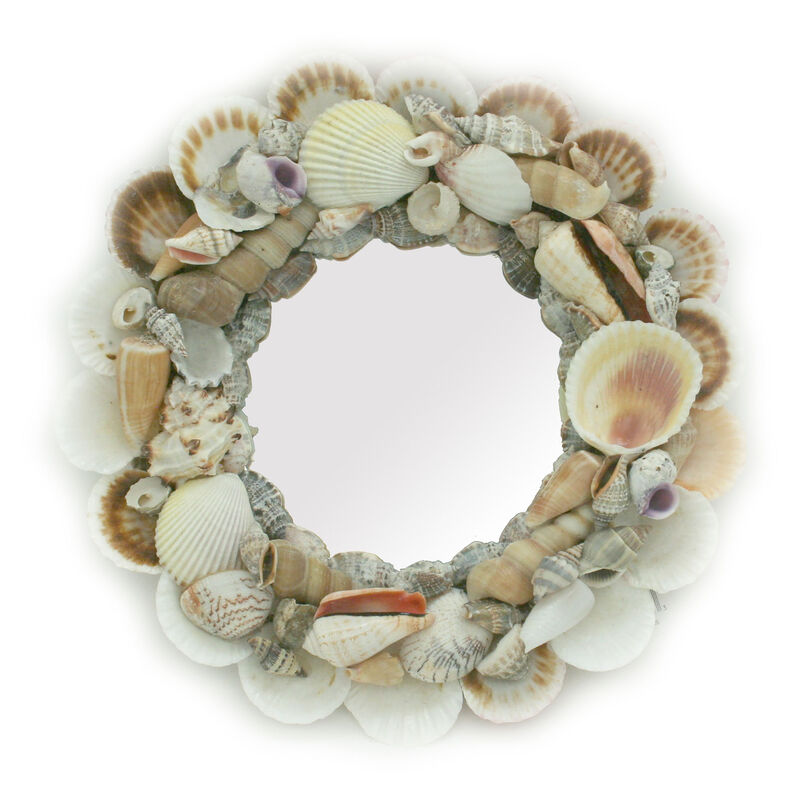 Natural Seashell Frame Small Round Wall Mirror 10 Inch Diameter image number 0