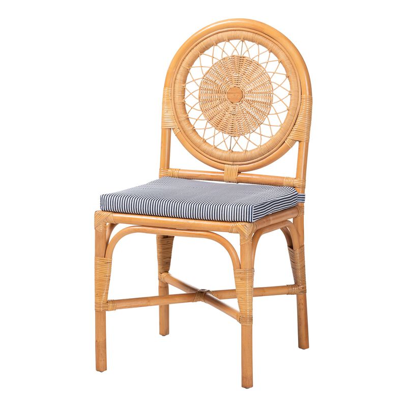 bali & pari Oberon Natural Rattan Dining Chair with Cushion - Handwoven Wicker Bistro Accent Seating with Sunburst Backrest image number 0