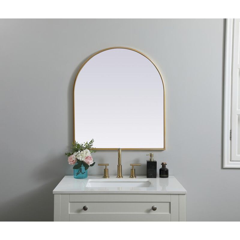 Elegant Decor Metal Frame Arch Mirror 27x30 Inch in Brass