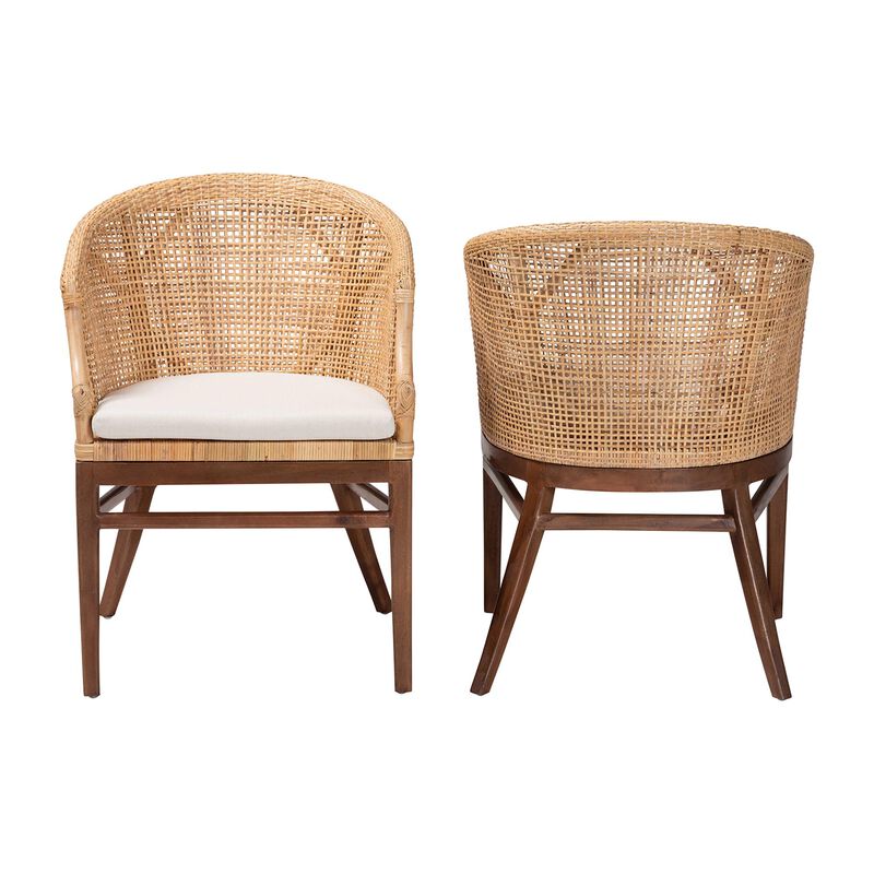 bali & pari Lumajang Bohemian Light Honey Rattan and Wood 2 Piece Dining Chair Set
