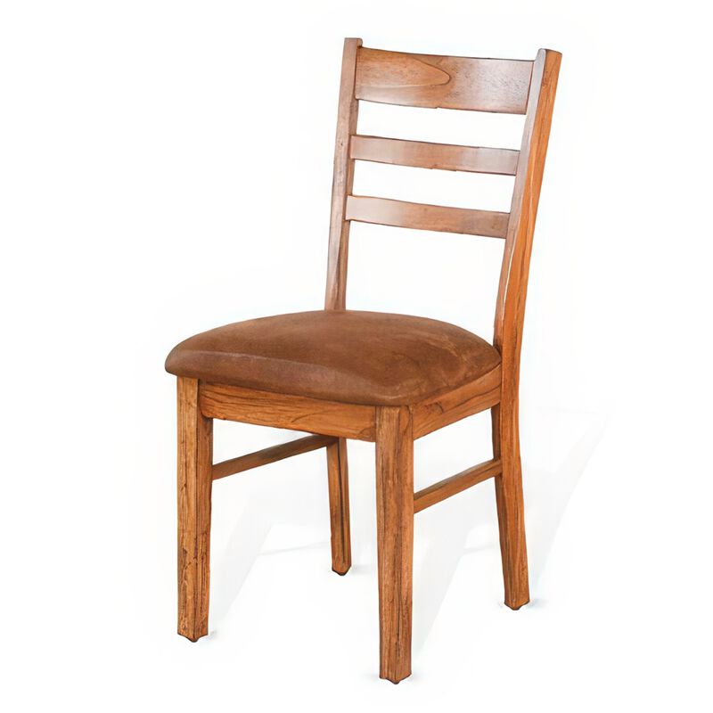 Marv Dining Chair Set of 2, Ladderback, Saddle Seat, Light Brown Wood - Benzara