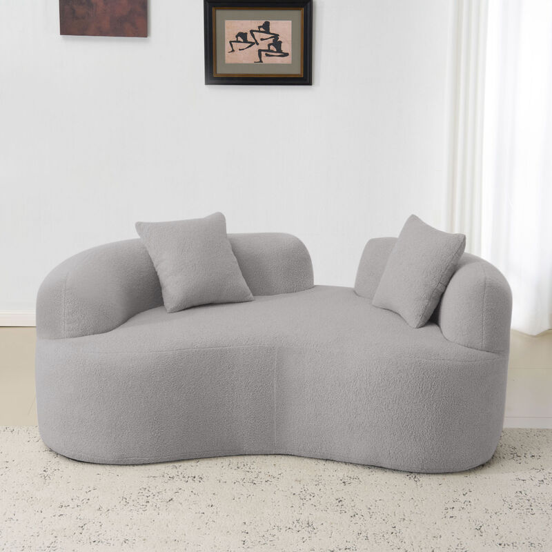 GOODSILO Curved Compact Sofa with Teddy Velvet Upholstery and Medium-Firm Cushion Support image number 3
