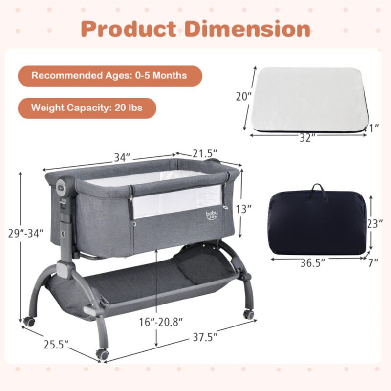 Hivago 3-in-1 Baby Bassinet with Double-Lock Design and Adjustable Heights
