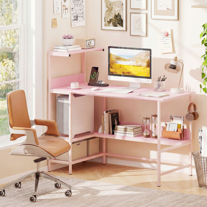 Computer Desk with Built In Power Outlets and Shelves for Home Office image number 4