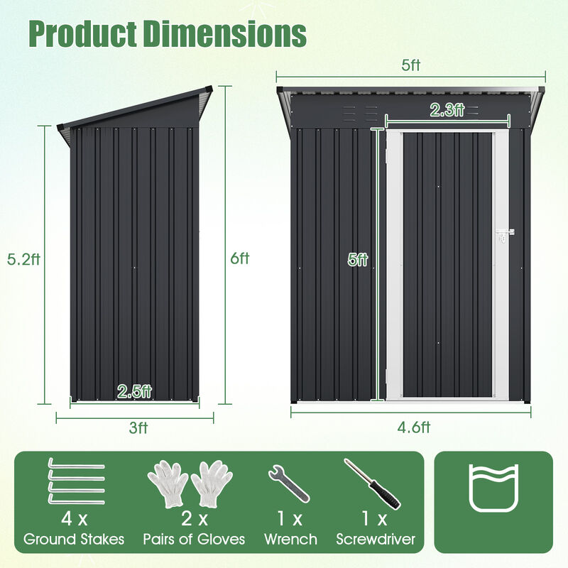 Outdoor Storage Shed with Sloped Roof and Lockable Door