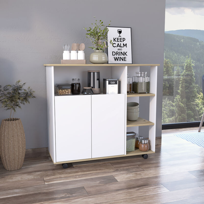 Streamdale Paprika Kitchen Cart with Shelves and Cabinet