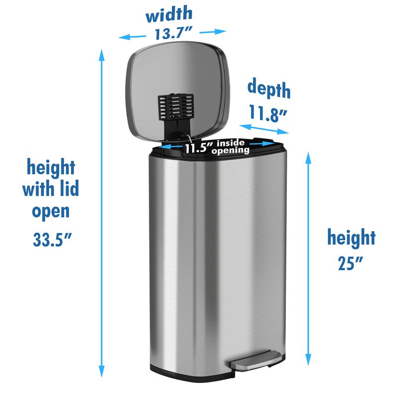 iTouchless  30 ltr SoftStep Stainless Steel Step Pedal Kitchen Trash Can Perfect for Office, Home & Kitchen  8 Gallon