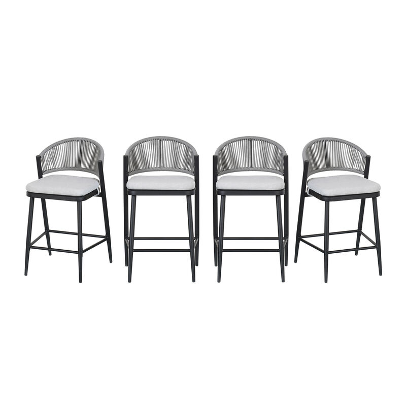 Christopher Knight Home Ortiz Outdoor 26" Metal and Rattan Counter Stools with Scallop-shaped Backrest (Set of 4) image number 0