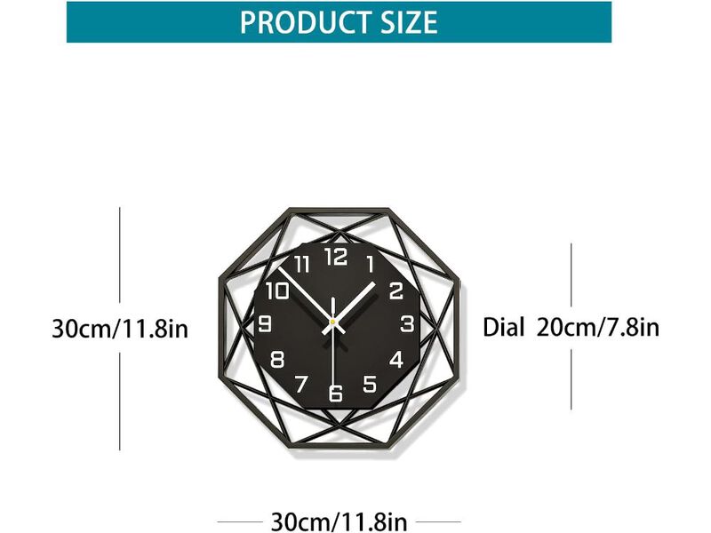 Modern Wall Clock 12 Inch Black Silent Non Ticking Battery Operated Minimalist image number 2