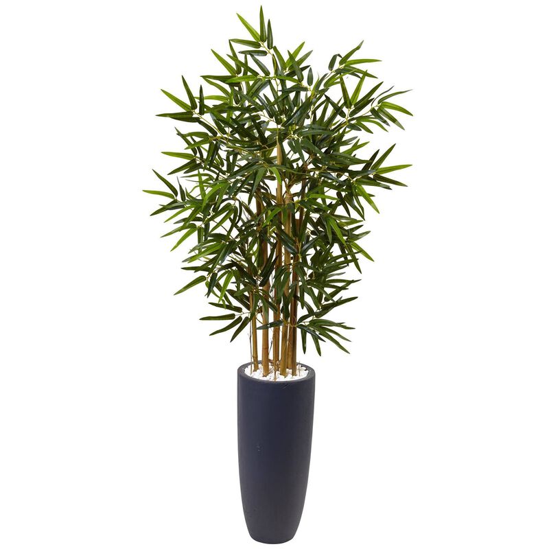 Nearly Natural 4-ft Bamboo Tree in Gray Cylinder Planter image number 1