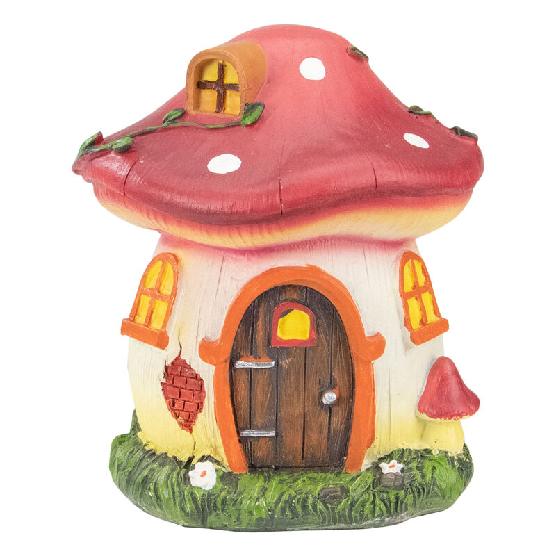 6.25" Red Mushroom House Outdoor Garden Statue image number 0