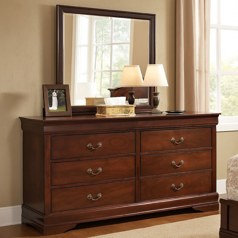 Deyr Wide Dresser, 6 Drawers, Bronze, Louis Philippe Molding Brown