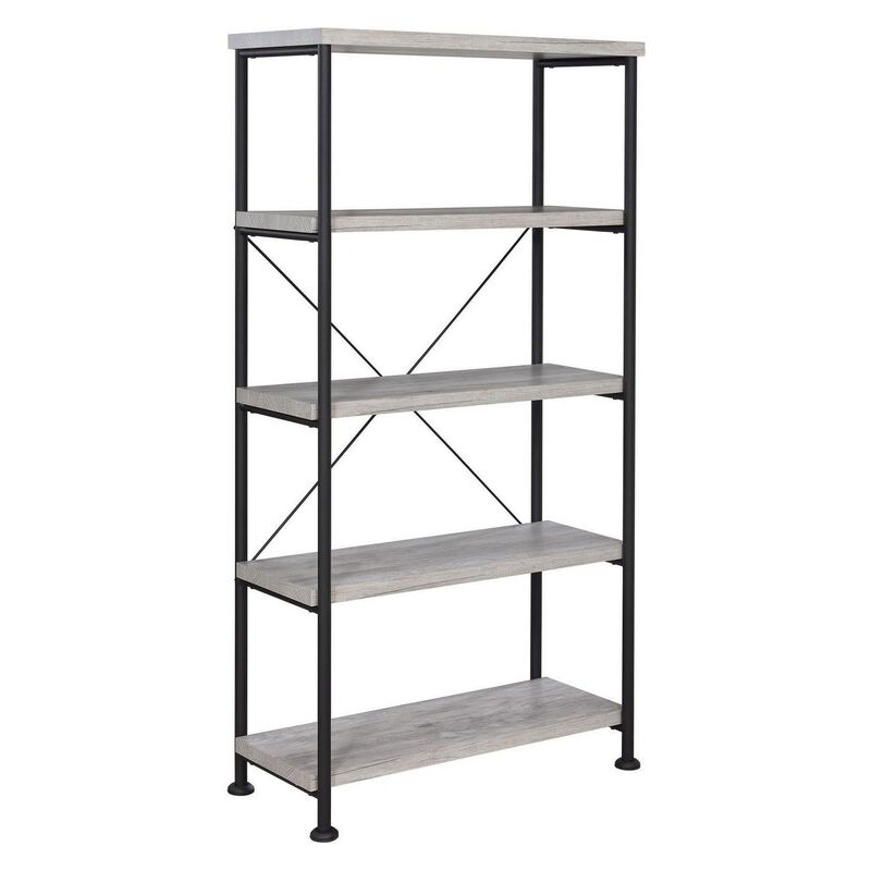 Sophisticated Wood and Metal Open Bookcase, Gray