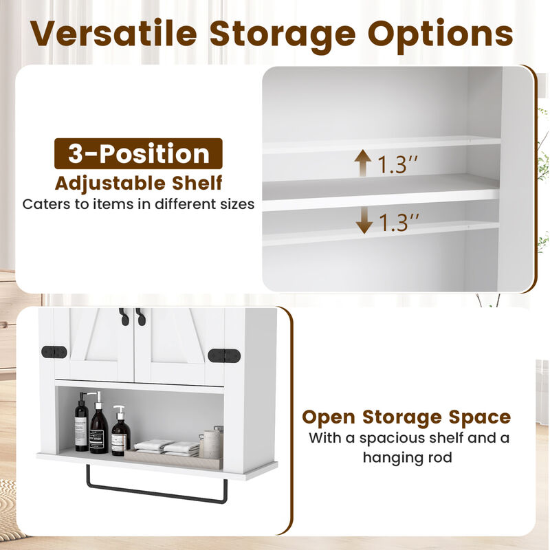 Farmhouse Bathroom Wall Cabinet with Towel Bar Storage image number 4