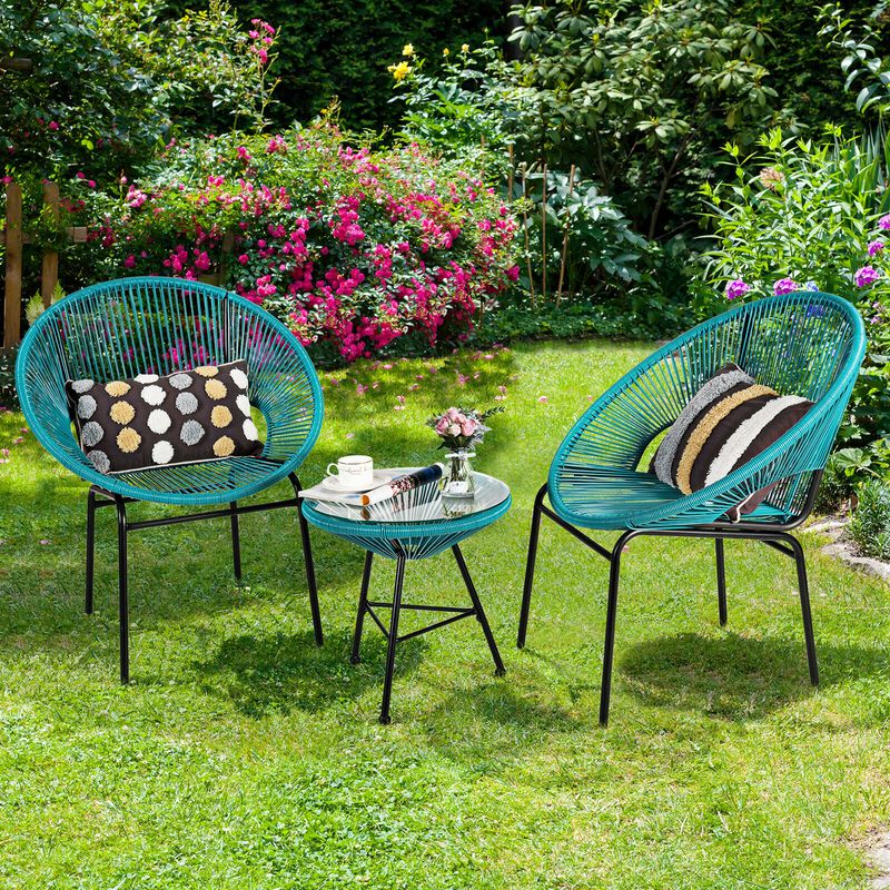 3 Pieces Patio Acapulco Furniture Bistro Set with Glass Table image number 3