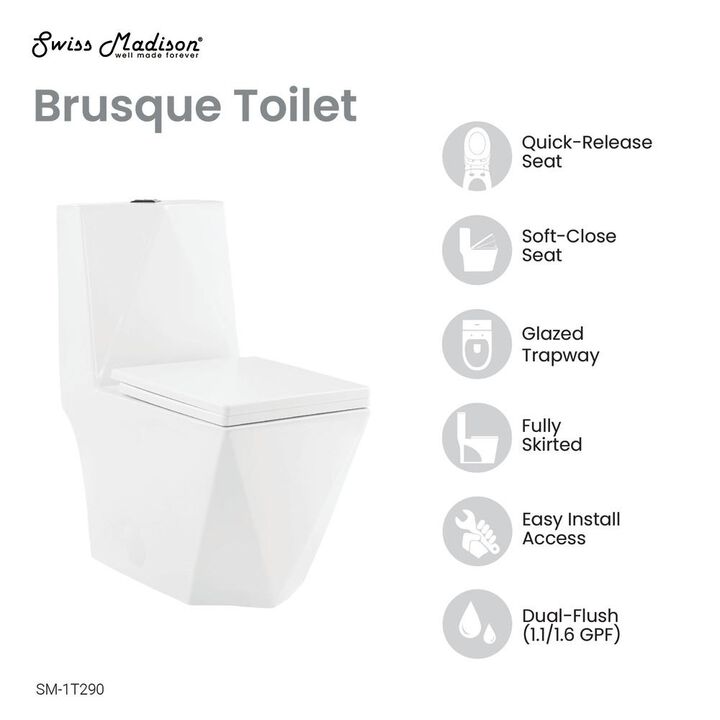 Swiss Madison Brusque One-Piece Square Toilet Dual-Flush 1.1/1.6 gpf.