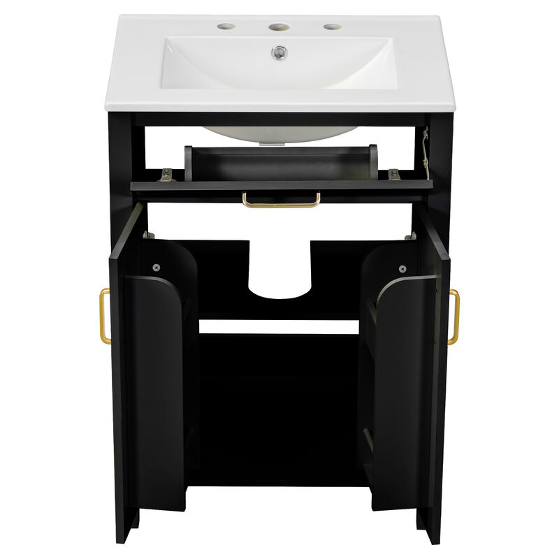 Whisen Modern 48-Inch Bathroom Vanity with Ceramic Sink, Soft-Close Doors, Flip Drawer, Double-Layer Door Shelves