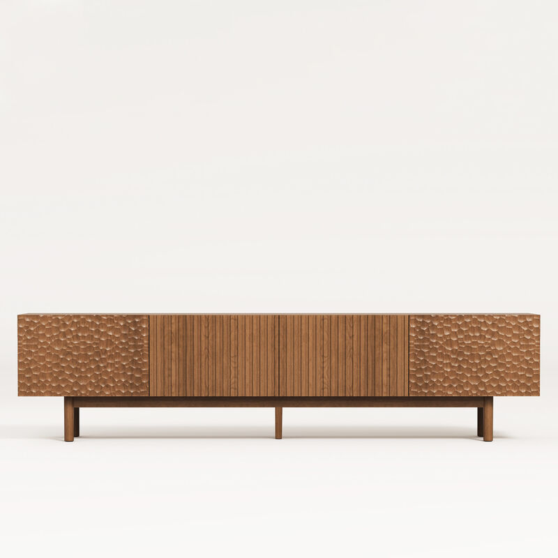 Wooden TV Stand with 4 Doors 86.6" Brown