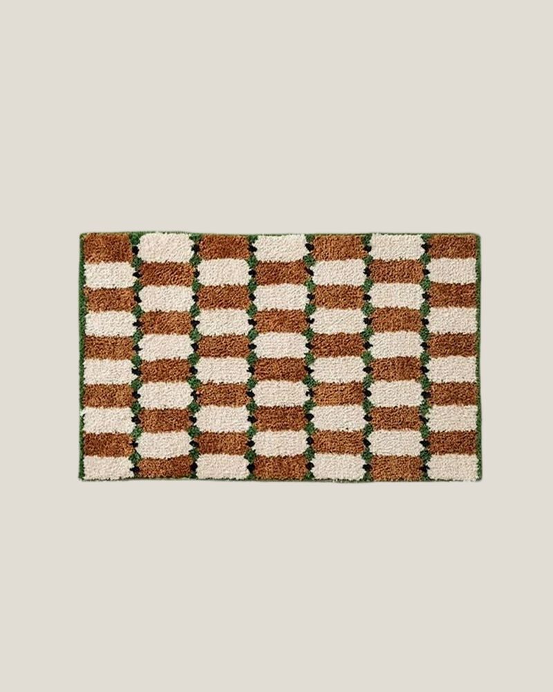 Retro Eclectic Checker Bath Rug, Machine-washable, Ultra Soft & Absorbent